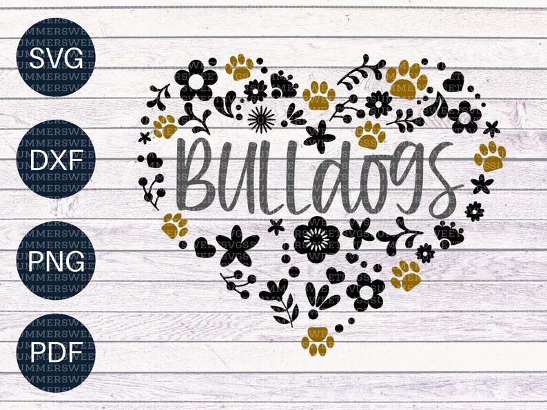 Bulldogs Heart and Flowers SVG Bulldogs Paw Print 