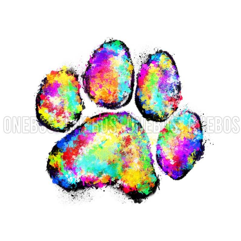 Paw SVG Rainbow Splatter Digital Element 