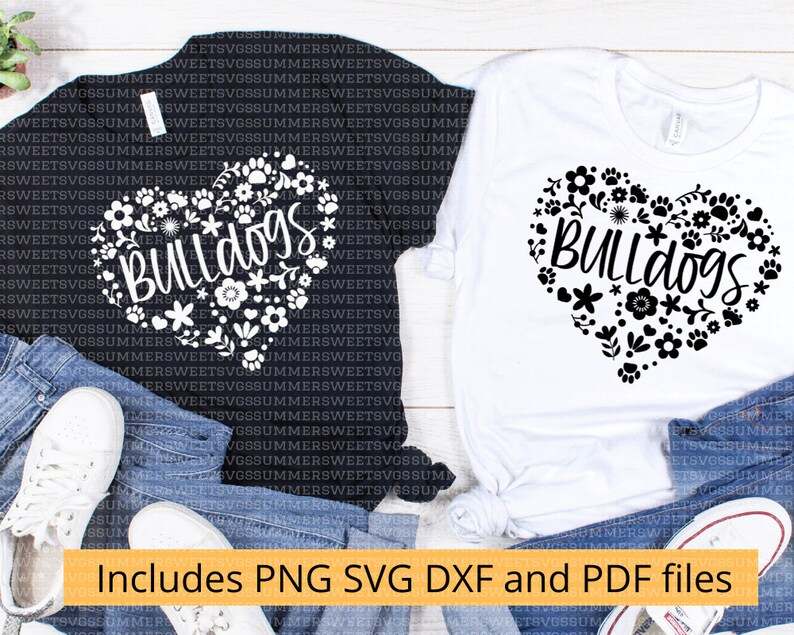 Bulldogs Heart and Flowers SVG Bulldogs Paw Print