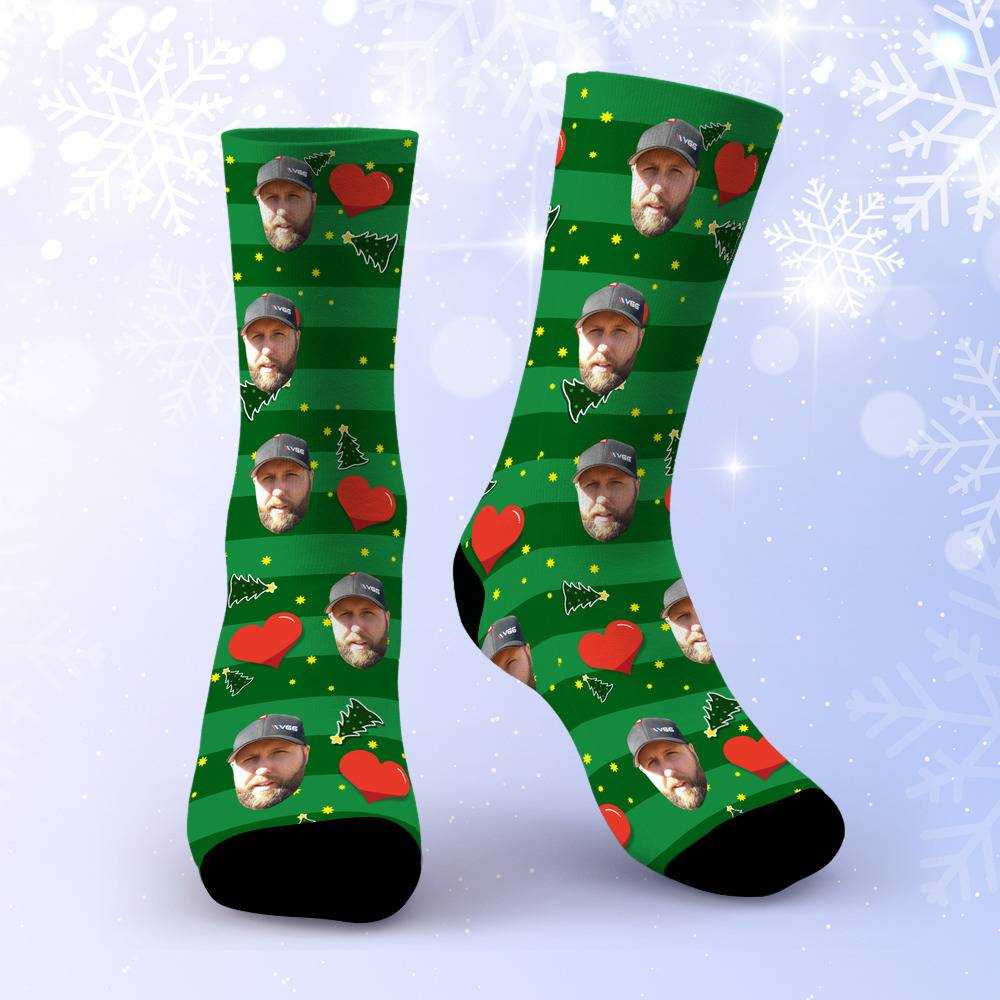 Vice Grip Socks Custom Photo Socks Christmas Socks Heart Stripe Print