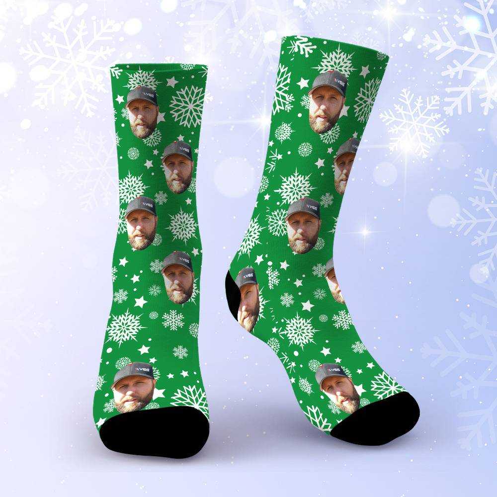Vice Grip Socks Custom Photo Socks Green Christmas Socks Snowflake