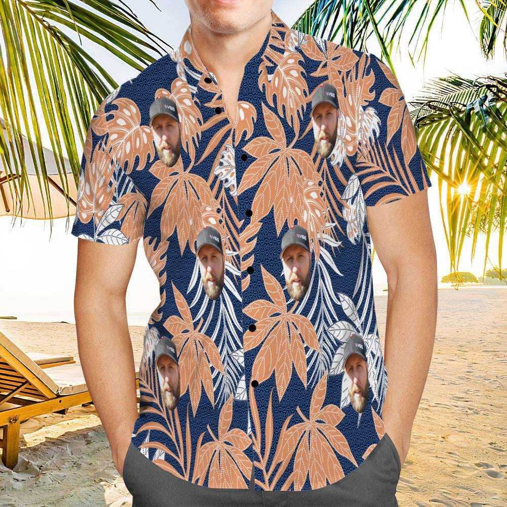 Vice Grip Hawaiian Shirt Custom Photo Hawaiian Shirt Blue Leaves Hawaiian Shirt