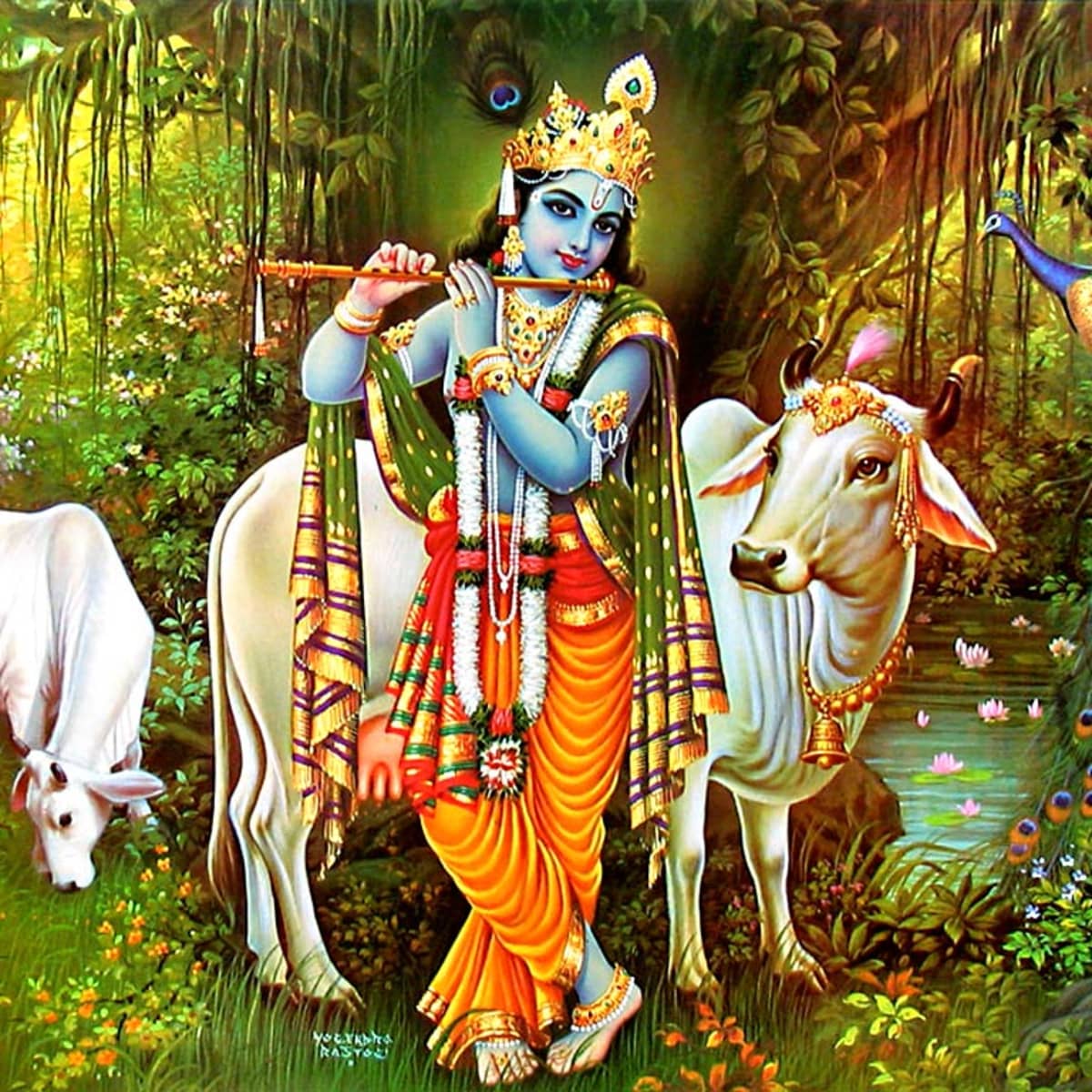 krishna with cow drawing
