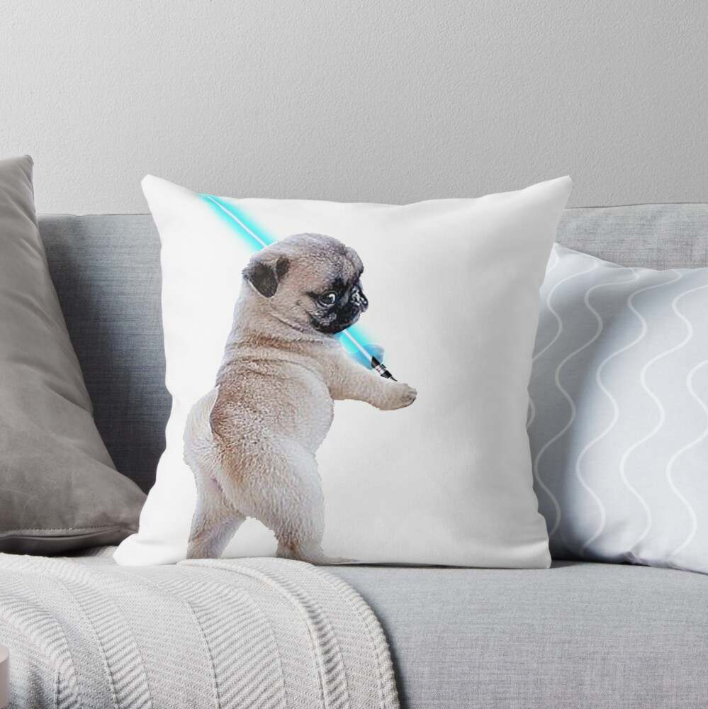 Star Wars Throw Pillows, Pug with Lightsaber Throw Pillow