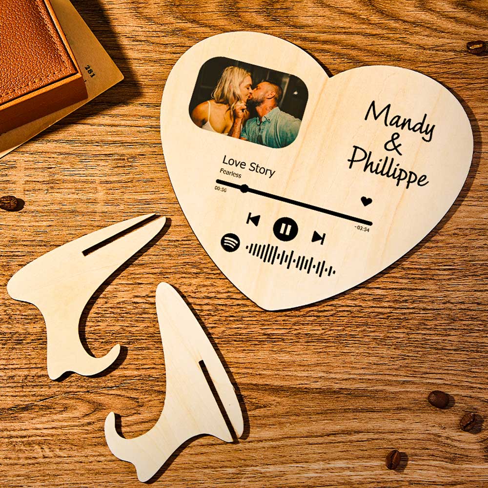 scannable-spotify-code-photo-plaque-heart-shaped-wooden-table