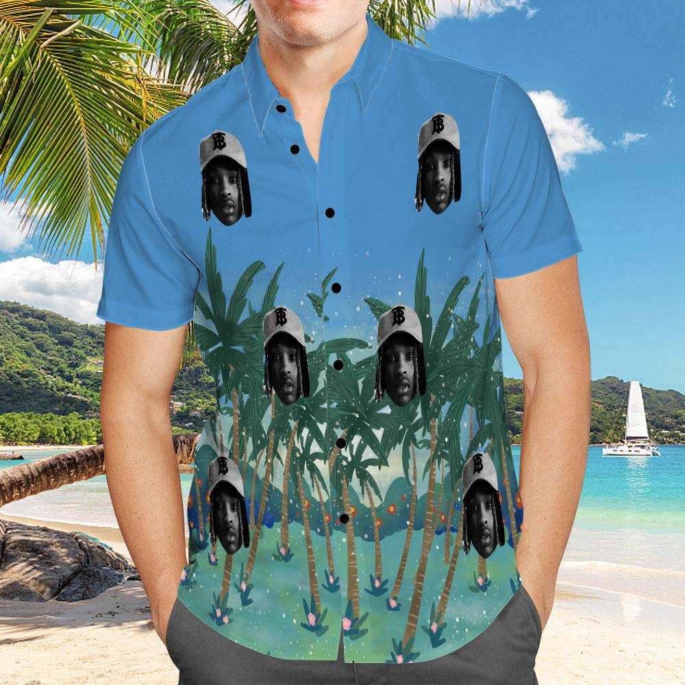 King Von Hawaiian Shirt Custom Photo Hawaiian Shirt Blue Coconut Grove Hawaiian Shirt