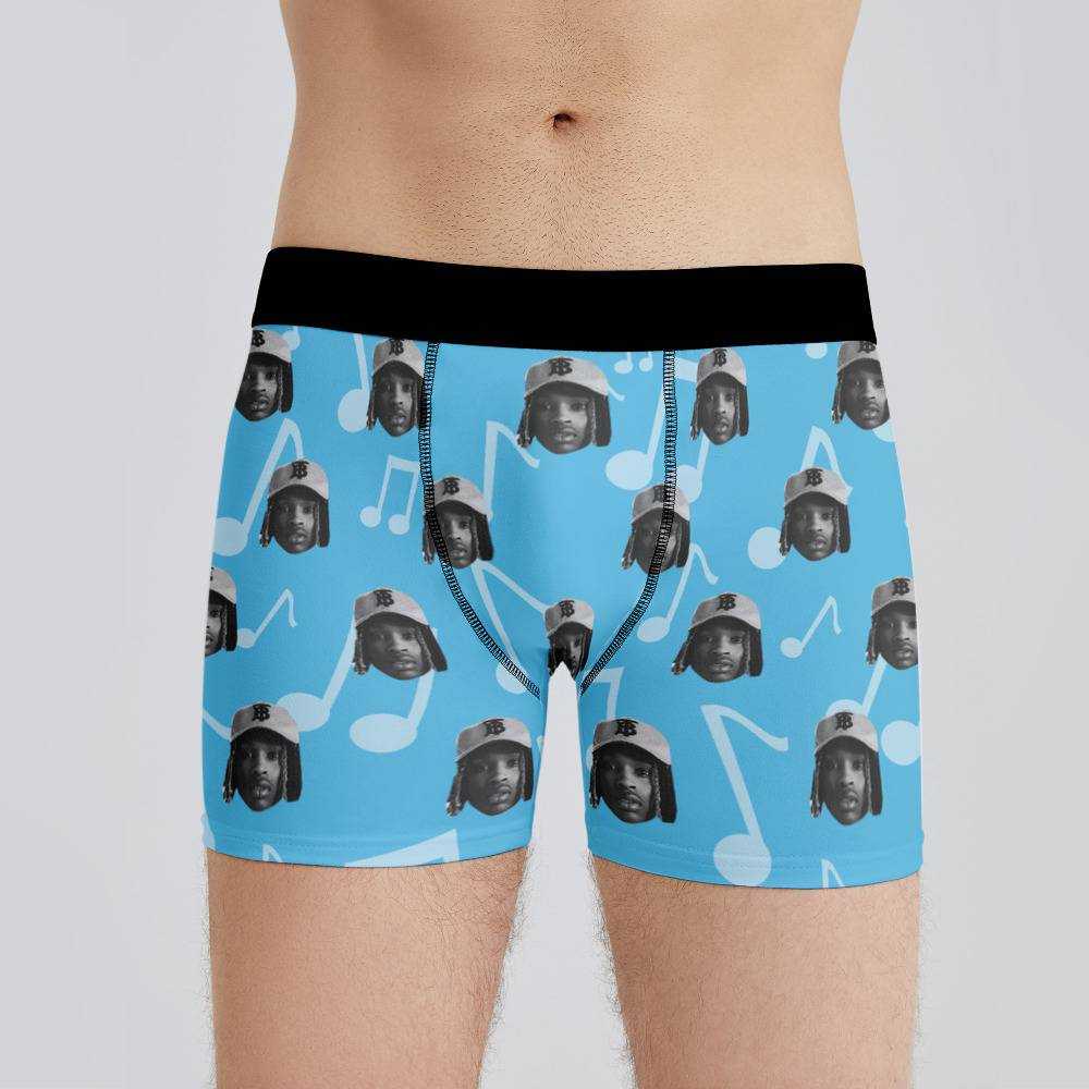 King Von Boxers Custom Photo Boxers Men's Underwear Music Note Boxers Blue