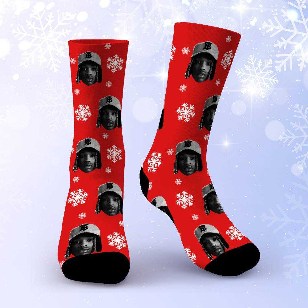 King Von Socks Custom Photo Socks Red Christmas Socks Snowflake