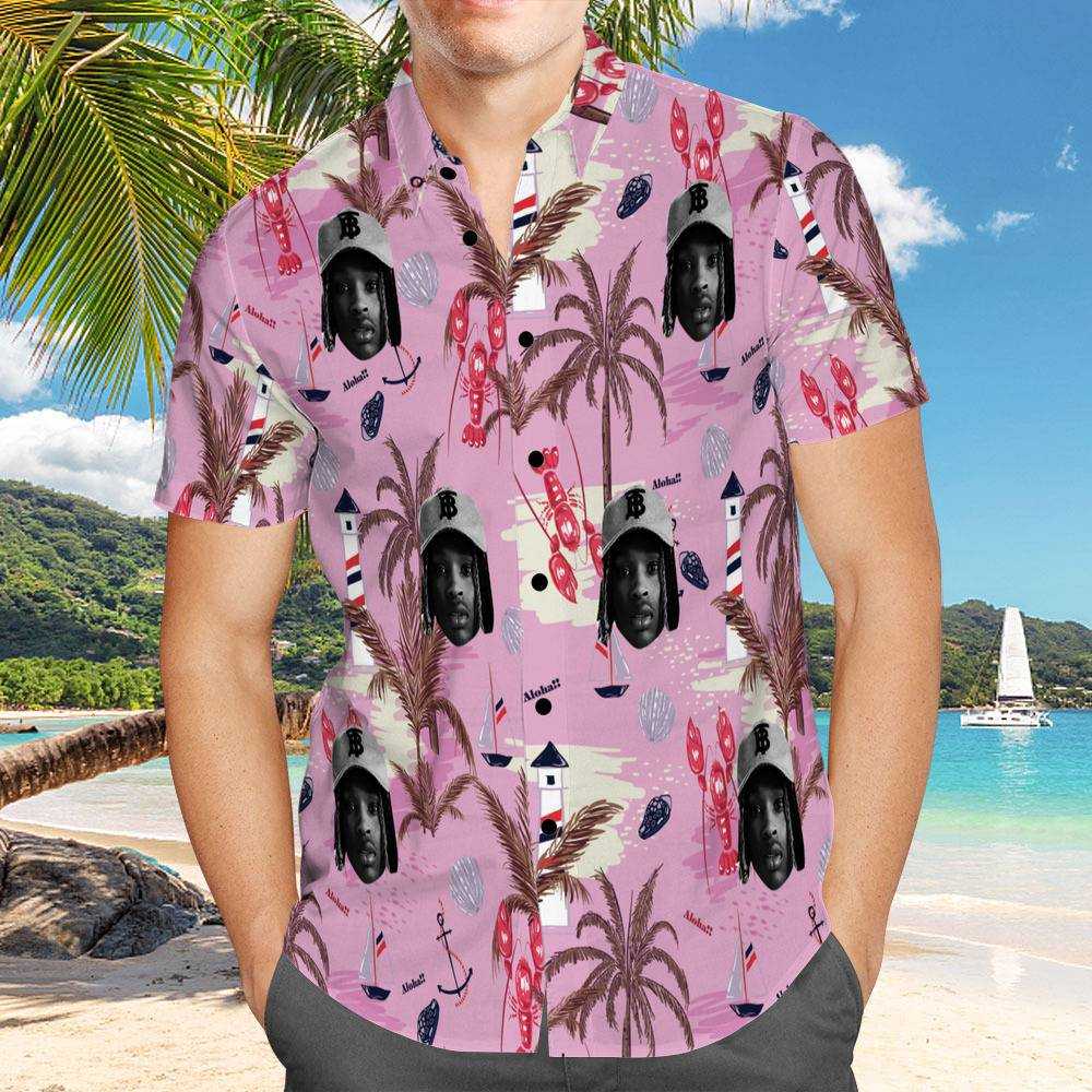 King Von Hawaiian Shirt Custom Photo Hawaiian Shirt Pink Chinoiserie Print Hawaiian Shirt