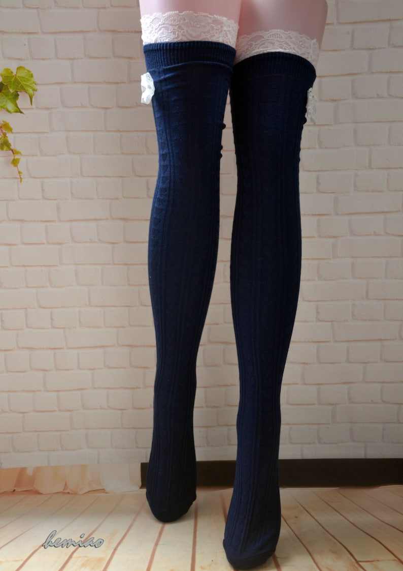 Knee Socks, Navy blue thigh high socks | programmersocks.com