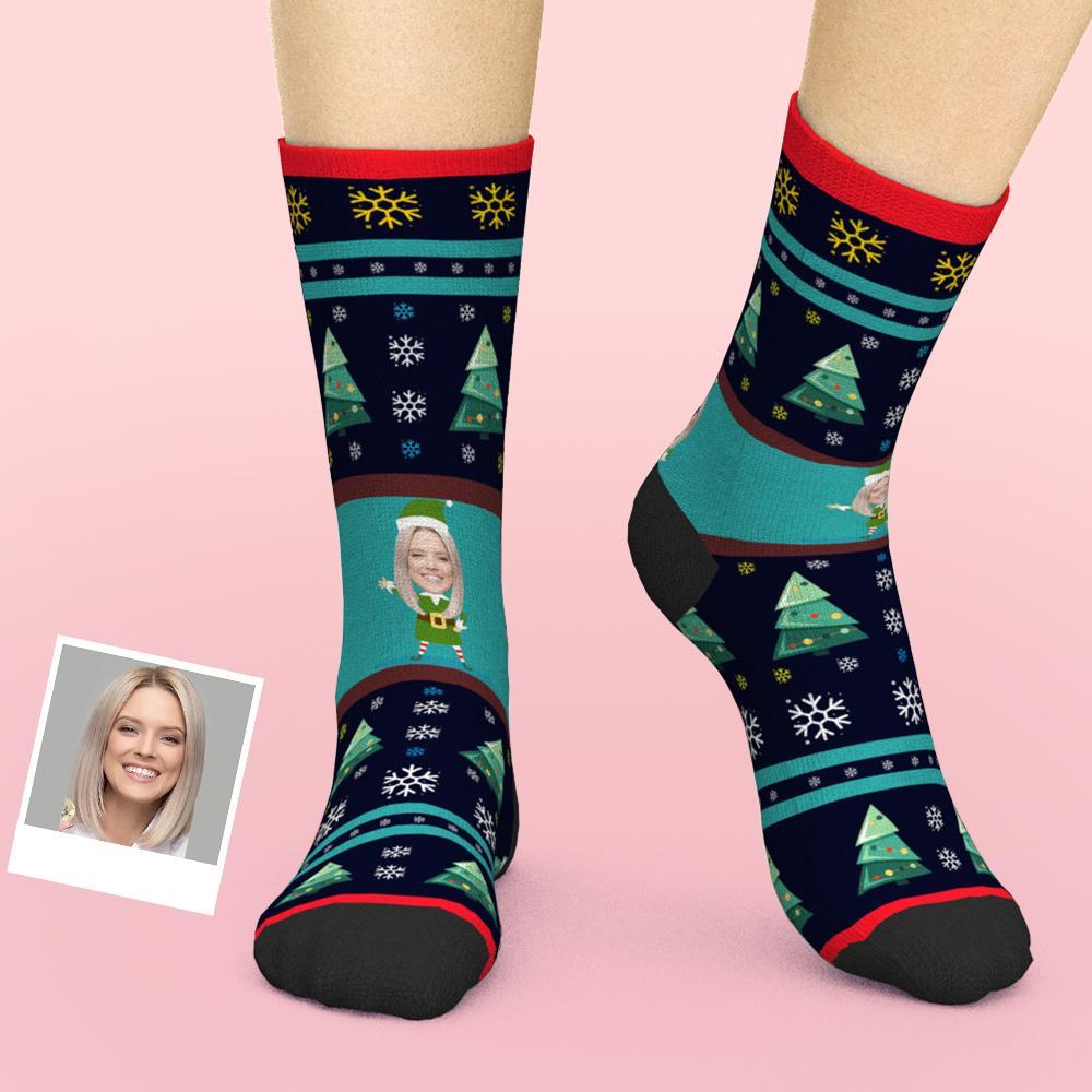 Miley Cyrus Socks Custom Photo Socks Christmas Socks Santa Elf Stripe Socks