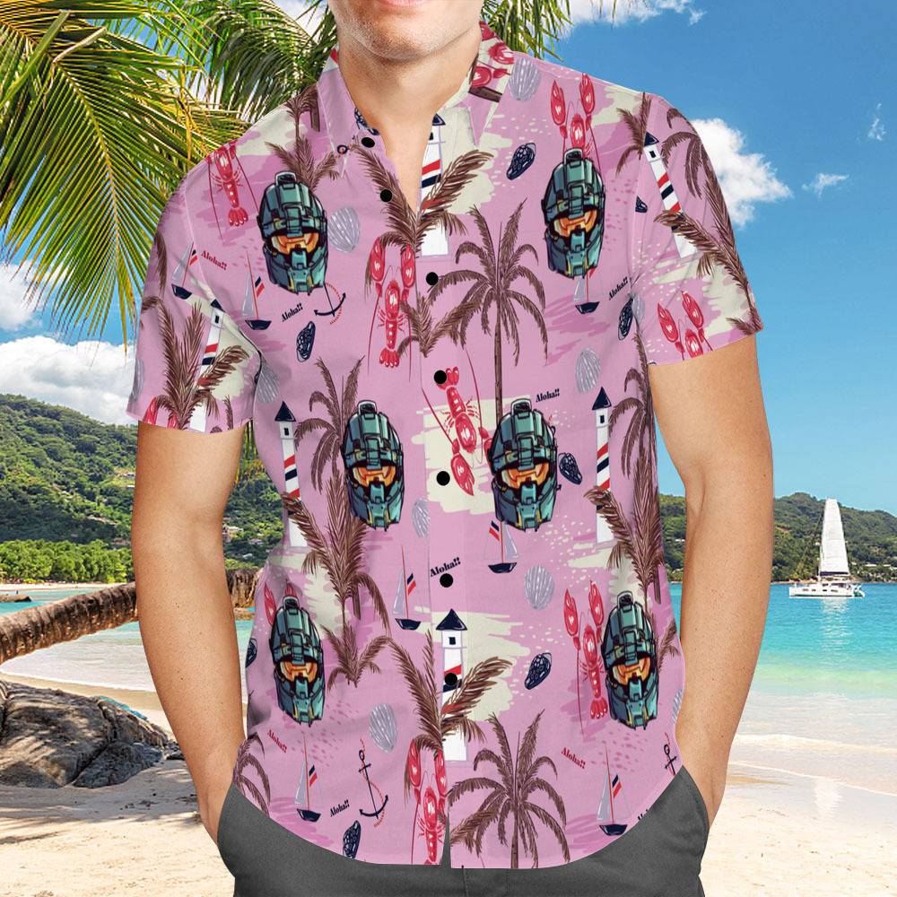 Halo Hawaiian Shirt Custom Photo Hawaiian Shirt Pink Chinoiserie