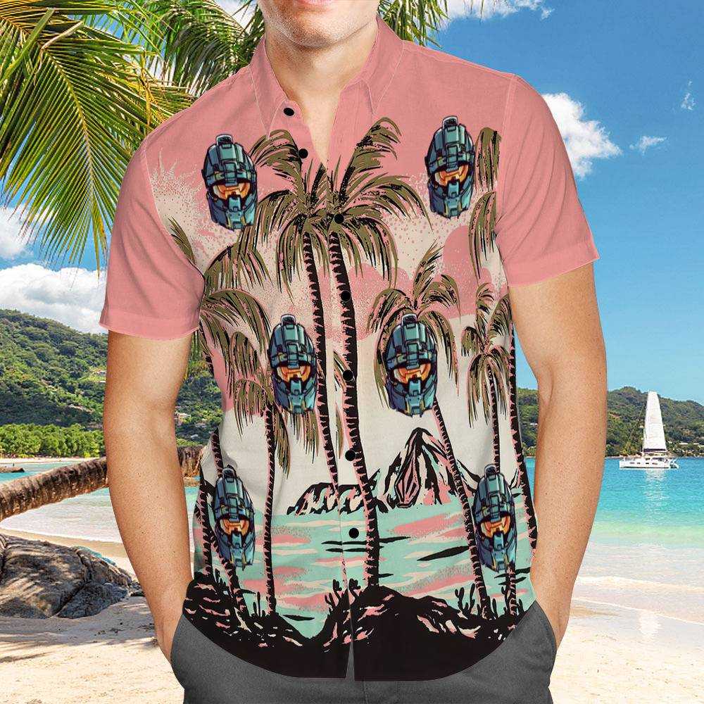 Halo Hawaiian Shirt Custom Photo Hawaiian Shirt Pink Chinoiserie