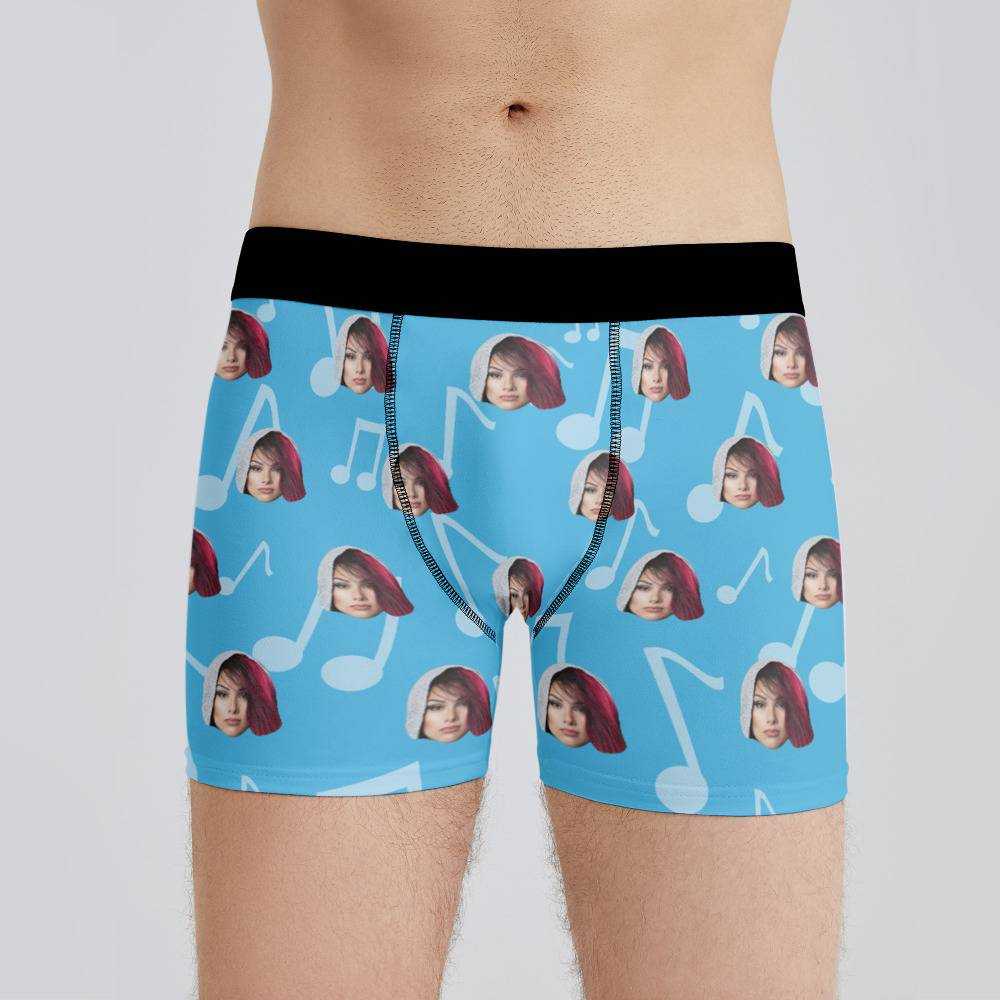 Snow Tha Product Boxers Custom Photo Boxers Men's Underwear Music Note Boxers Blue