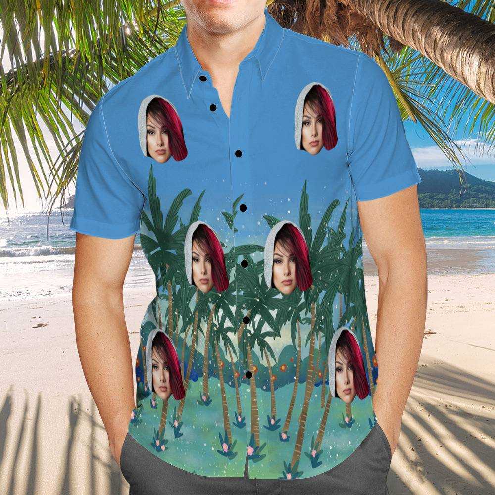 Snow Tha Product Hawaiian Shirt Custom Photo Hawaiian Shirt Blue Coconut Grove Hawaiian Shirt