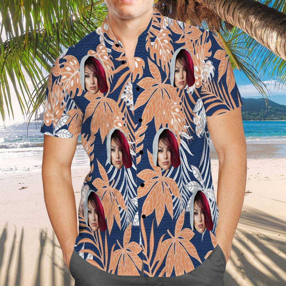 Snow Tha Product Hawaiian Shirt Custom Photo Hawaiian Shirt Blue Leaves Hawaiian Shirt
