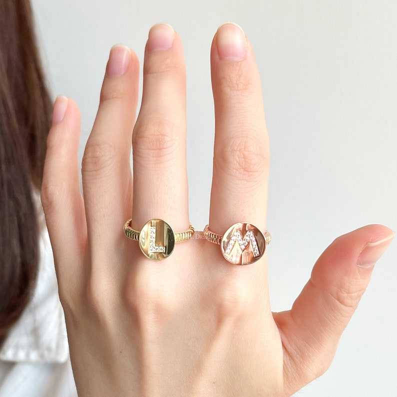 Custom Engraved Gold Initial Signet Ring - Anniversary Jewelry - Birthday Gift for Her - Monogram Ring - Christmas Gifts for Mom