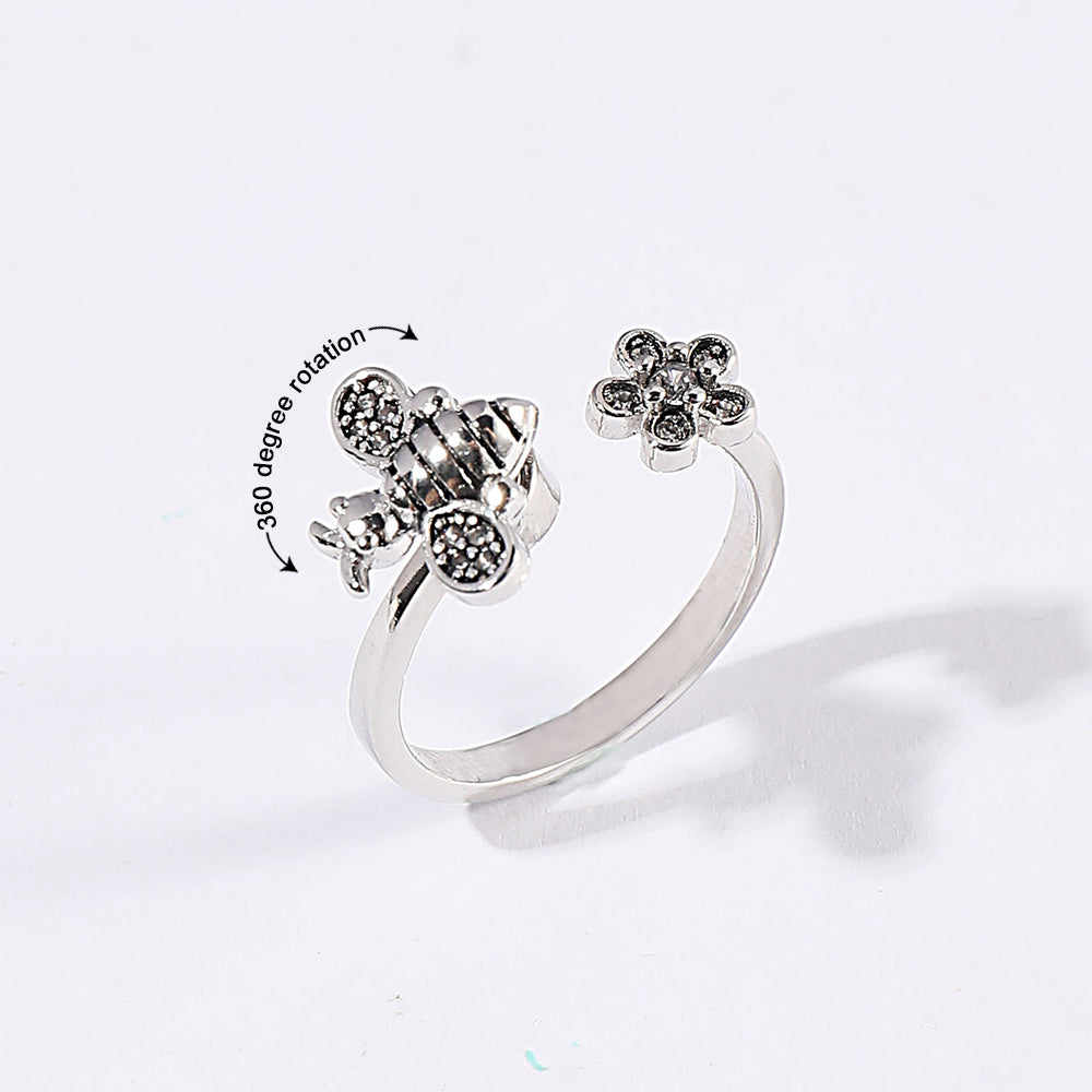 Bee Daisy Rotating Rings Adjustable Fidget Rings for Anxiety Relieving Stress Jewelry Gift for Women