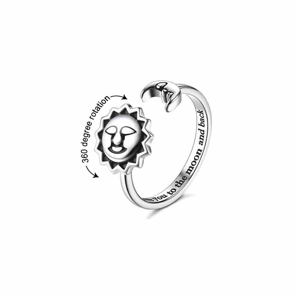 Moon Star Rotating Ring Fidget Anxiety Ring Open Adjustable Relieving Stress Rings Jewelry for Women