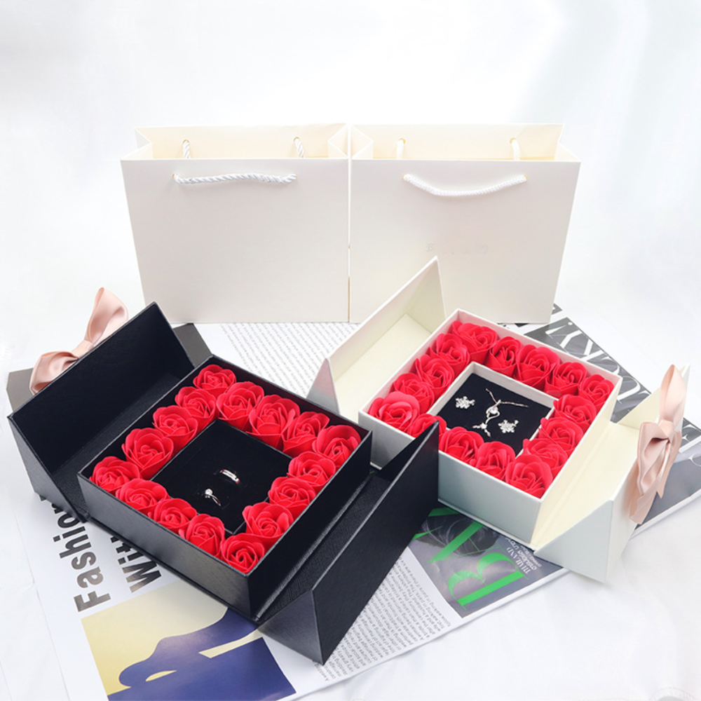 16 Roses Box Double Door Ring Box Immortal Flower Necklace Gift Box Bow Bead Jewelry Box Jewelry Box