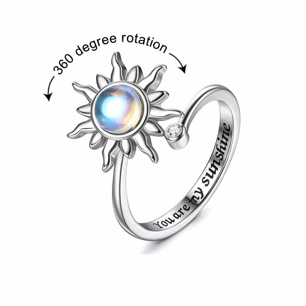 Moon Star Rotating Ring Fidget Anxiety Ring Open Adjustable Relieving Stress Rings Jewelry for Women