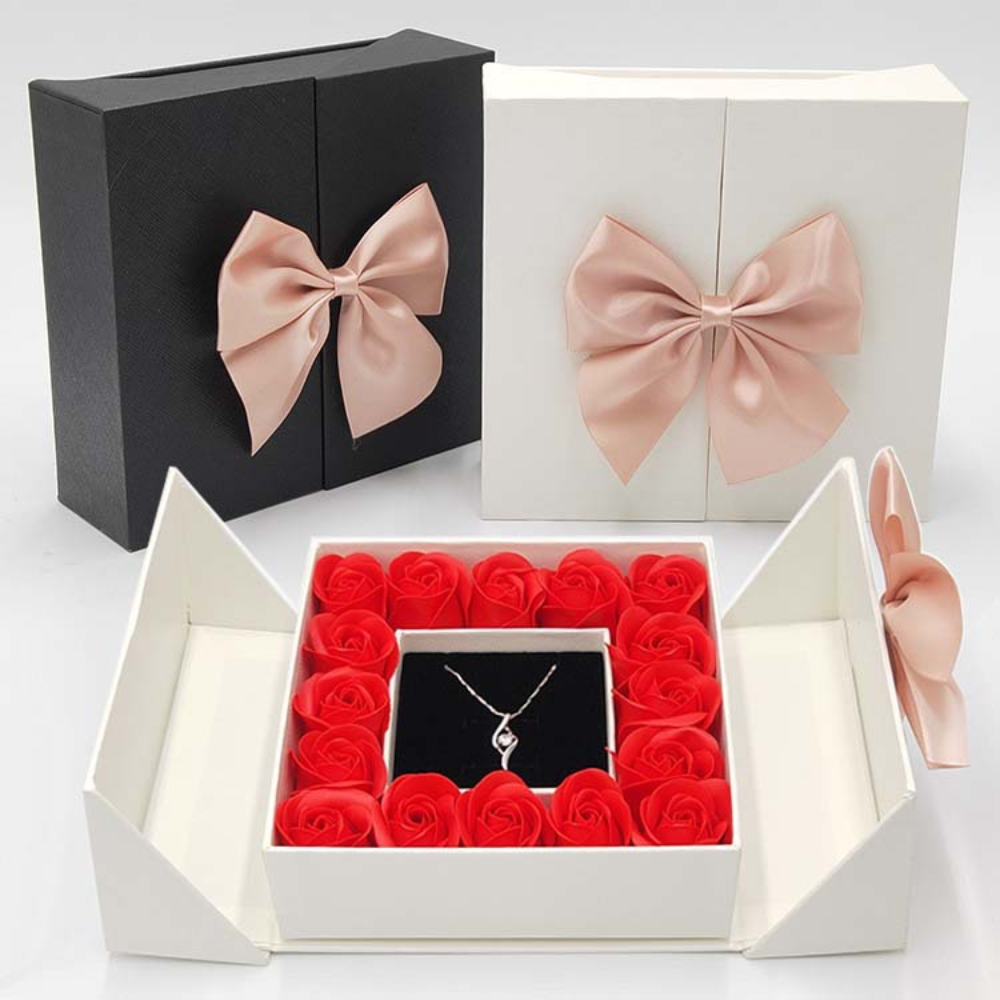 16 Roses Box Double Door Ring Box Immortal Flower Necklace Gift Box Bow Bead Jewelry Box Jewelry Box