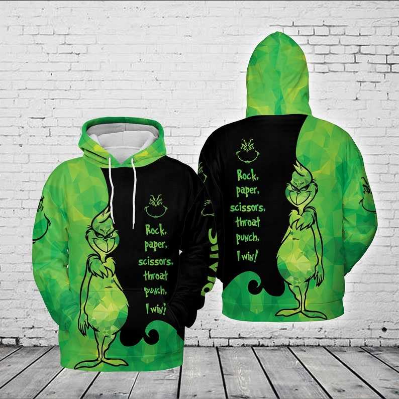 Happy Minioon And Angry Grinch Funny Christmas Hoodies, The Grinch