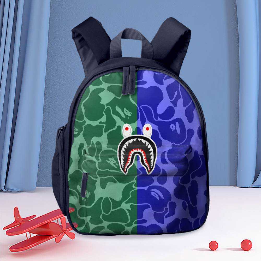 Bape Backpack, Blue and Green Camo Backpack, Waterproof Schoolbag for Kids