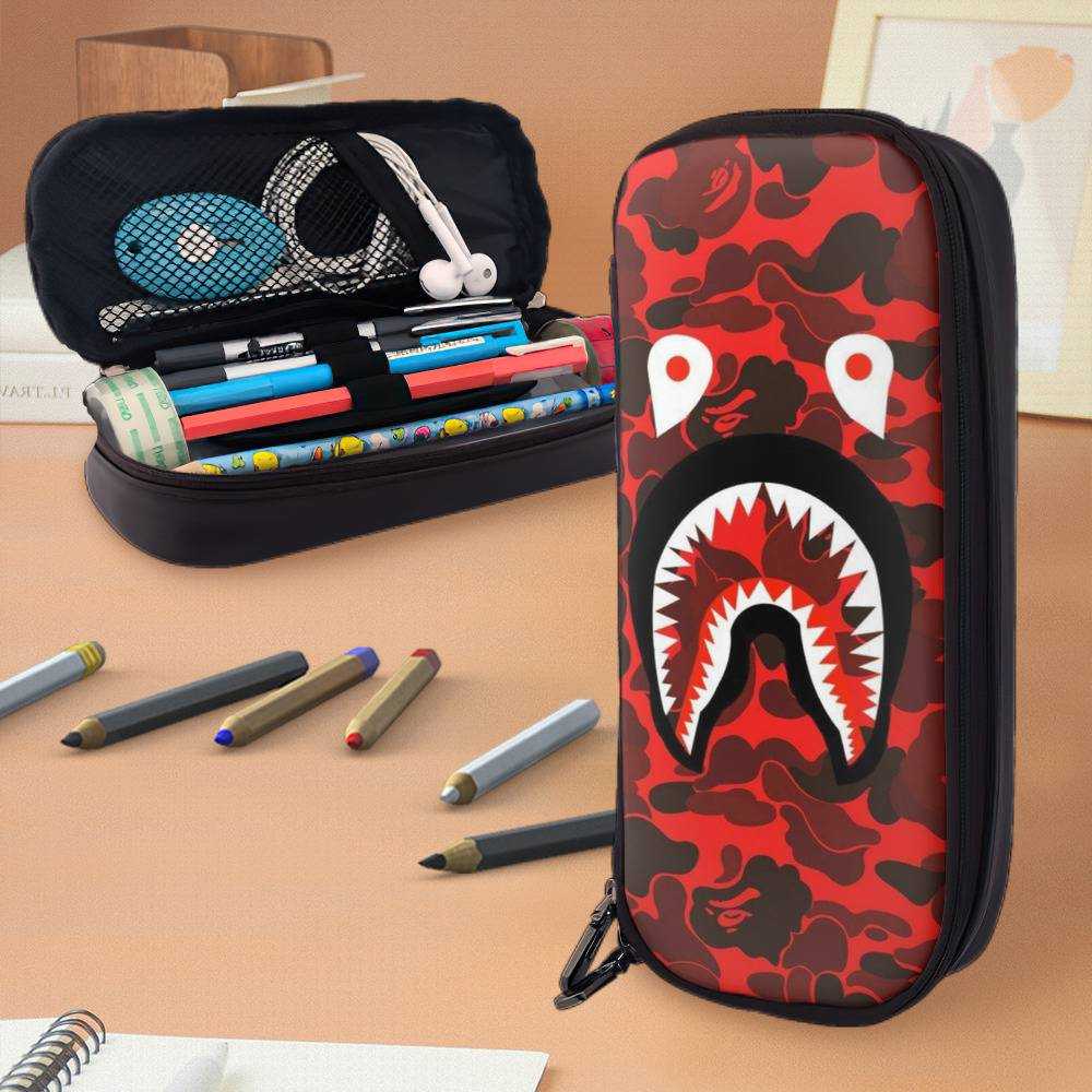 Bape Backpack With Pencil Box Red Bape Big Capacity Pencil Case