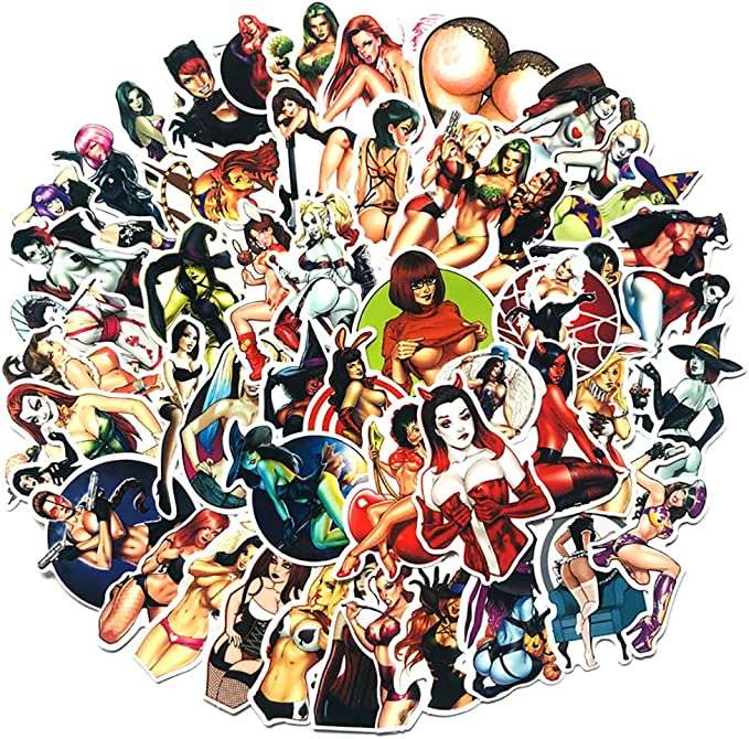 Sexy Lady Women Hook Up Anime Girl Men Vinyl Stickers for Adult, Water Bottle Laptop Skateboard Motorcycle Car Bike Luggage Trolley Case Decoration, Waterproof Decals Stickers 100 PCS Pack#6