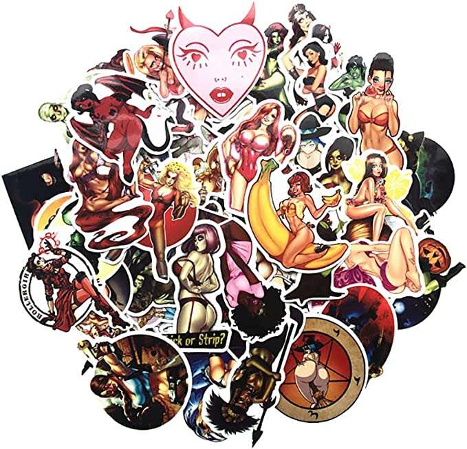 Sexy Lady Women Hook Up Anime Girl Men Vinyl Stickers for Adult, Water Bottle Laptop Skateboard Motorcycle Car Bike Luggage Trolley Case Decoration, Waterproof Decals Stickers 100 PCS Pack#5