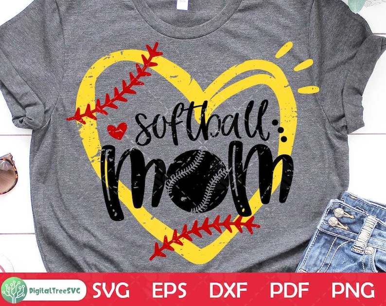 Softball Mom Svg With Heart, Softball Heart Svg, Girl Softball Shirt Svg, Distressed Softball Svg, Softball Svg For Cricut &amp; Silhouette, Png Svg Dxf#4