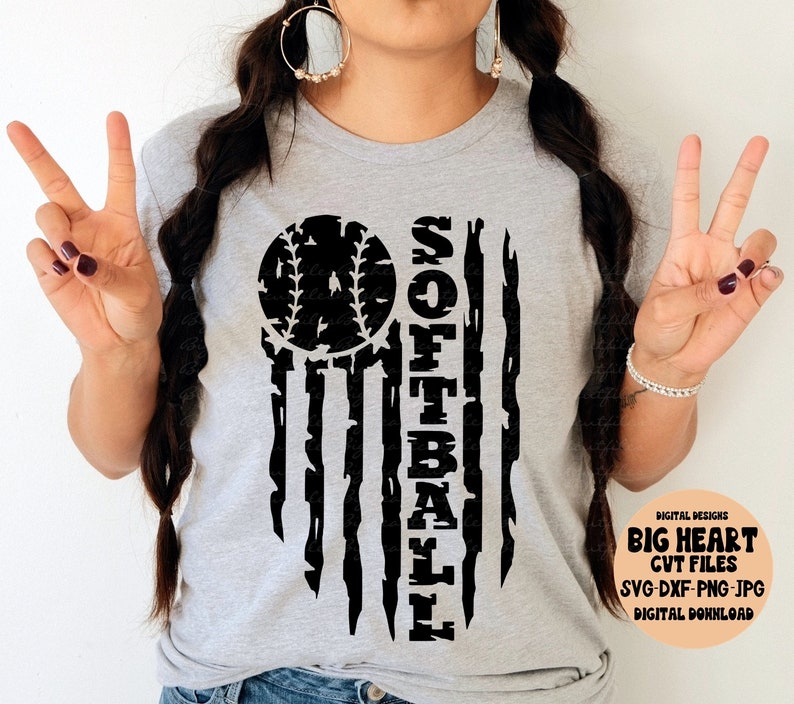Distressed Softball Usa Flag Svg, Png, Jpg, Dxf, USA Flag Svg, Softball Svg, Softball Shirt Svg