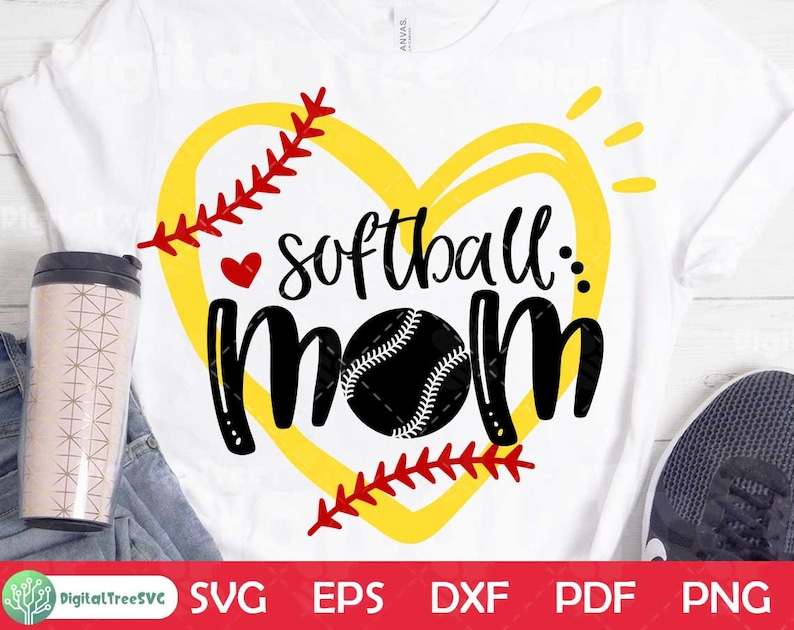 Softball Mom Svg With Heart, Softball Heart Svg, Girl Softball Shirt Svg, Distressed Softball Svg, Softball Svg For Cricut &amp; Silhouette, Png Svg Dxf#5