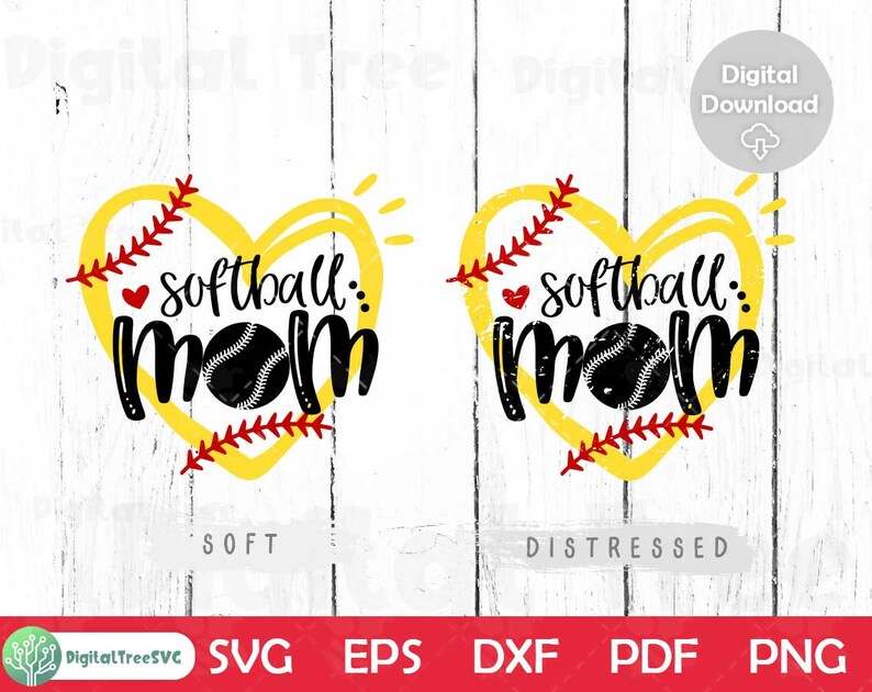 Softball Mom Svg With Heart, Softball Heart Svg, Girl Softball Shirt Svg, Distressed Softball Svg, Softball Svg For Cricut &amp; Silhouette, Png Svg Dxf#3