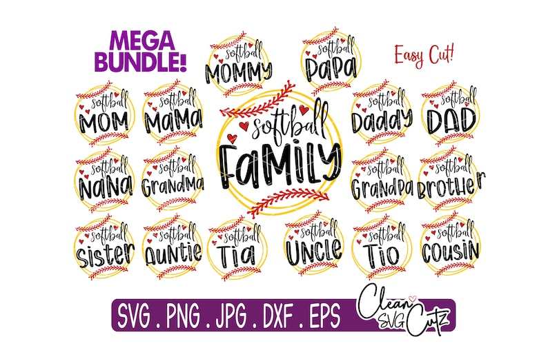 Cute Softball Family Bundle Svg, Softball Dad Svg, Softball Svg, Mom Dad Cousin Nana, Png EPS Dxf#1