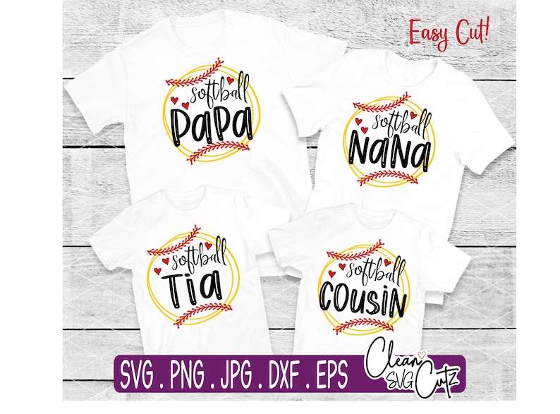 Cute Softball Family Bundle Svg, Softball Dad Svg, Softball Svg, Mom Dad Cousin Nana, Png EPS Dxf#3