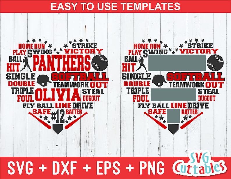 Softball Subway Art Svg, Softball Heart Svg, Softball Heart, Softball Template, Silhouette, Cricut Cut File, Digital Cut File