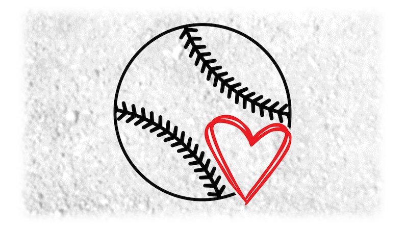 Black Softball Outline With Doddle Red Heart SVG, Softball Heart Svg