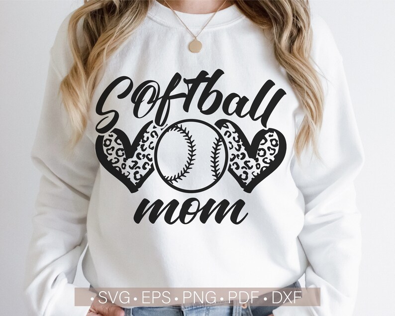 Softball Mom Leopard Heart Svg Files Cricut, Softball Mom Svg, Cut File, Softball Svg, Mom Iron On Png,Png Vector Clipart Download