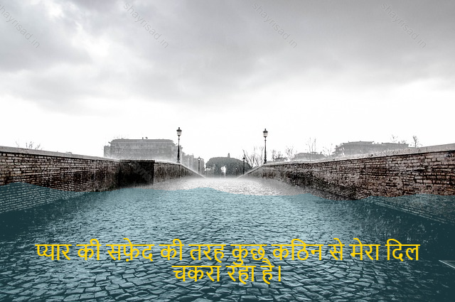 sad love shayari-प्यार की सफ़ेद की तरह कुछ कठिन से मेरा दिल चकरा रहा है।-My heart is aching from something hard like the white of love.