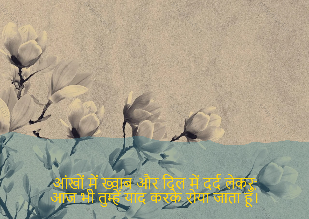 sad shayri (shayari) in hindi-आंखों में ख्वाब और दिल में दर्द लेकर,
आज भी तुम्हें याद करके रोया जाता हूँ।-Since I started walking on the path of love,
Every day, only sorrow accompanied me.
