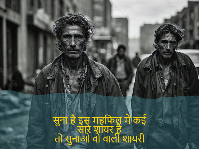 sad shayri (shayari) in English-सुना है इस महफिल में कई
सारे शायर है
तो सुनाओ वो वाली शायरी
जो दिल के आर पार हो जाए-Heard many in this mahfil
All the poets.
Tell me about the shayari
That transcends the heart