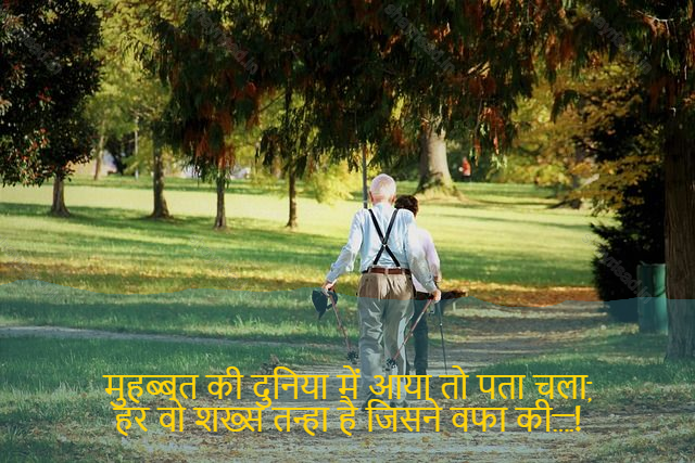 sad shayri (shayari) in English-मुहब्बत की दुनिया में आया तो पता चला,
हर वो शख्स तन्हा है जिसने वफा की….!-When mohabbat came into the world, it was discovered,
Every single person has a wafa...