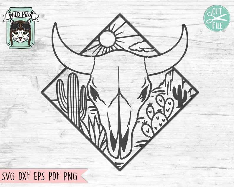Cow Skull Desert SVG File, Cow Skull Cactus Svg File, Cow Skull Svg File#3