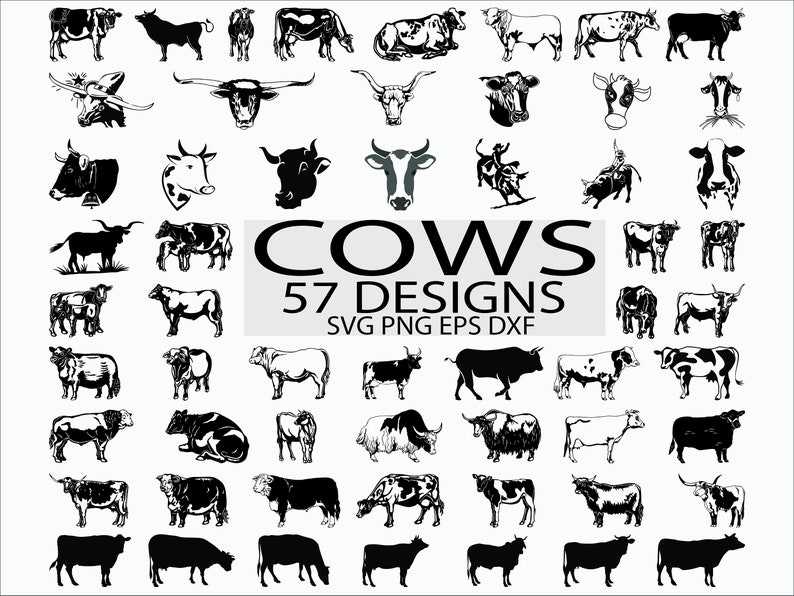 COW SVG Silhouette Cow Head Svg Bull Svg Farm Animal Svg 