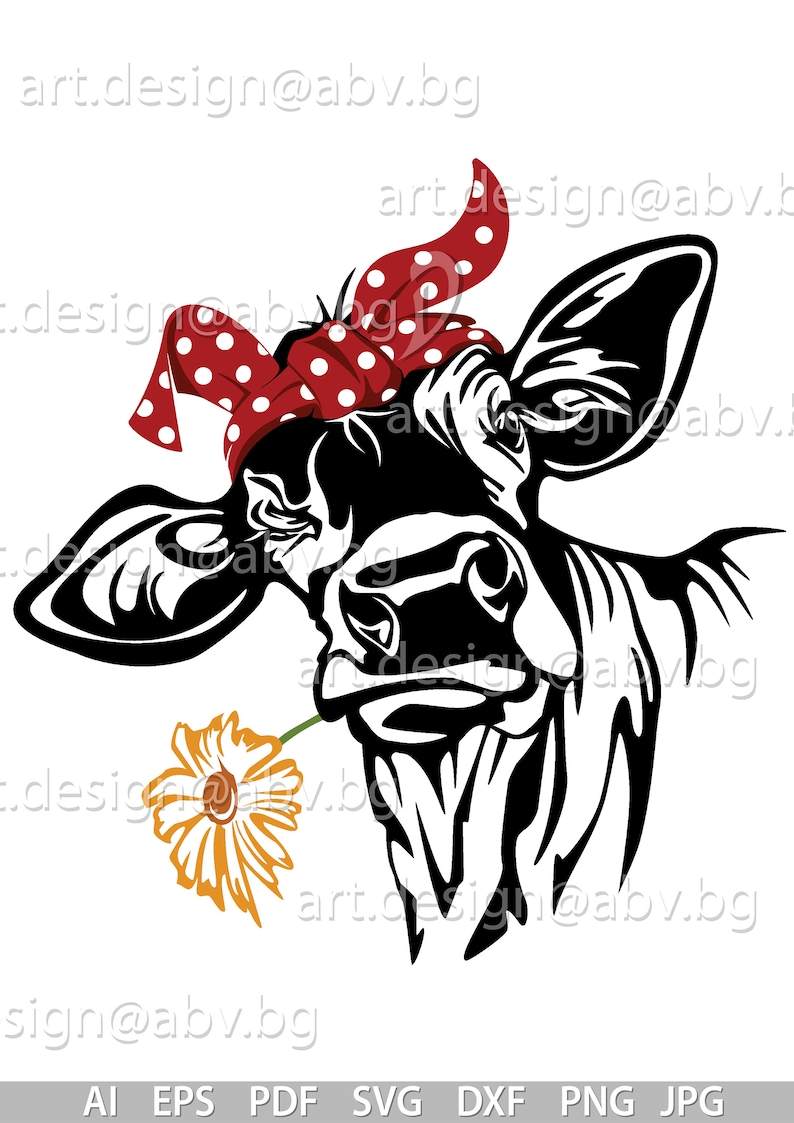 Cow SVG Vector Cow With Bandana And Flower#3