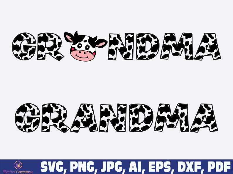 Cow Grandma Svg, Cow Dad Grandmother Svg Png, Cow Face Grandma Svg 