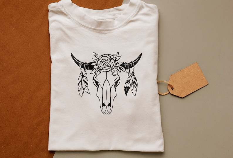 Cow Skull with Feathers SVG, Cow Skull Svg File#3