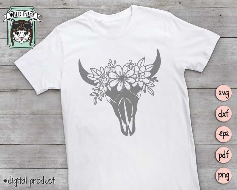 Cow Skull Flowers SVG, Cow Skull Floral SVG, Bull Skull Floral SVG 
